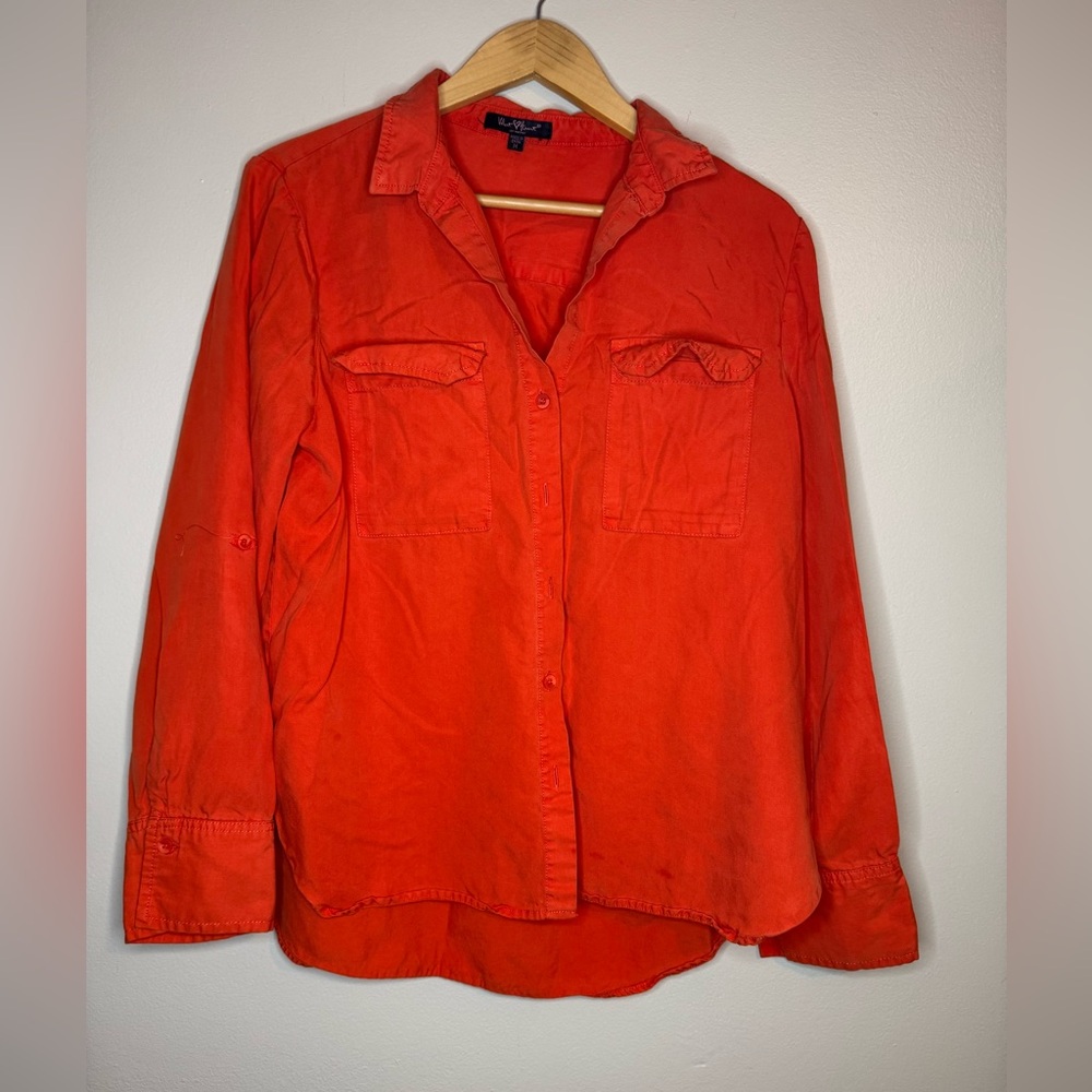 Velvet Heart Orange Button Front Utility Shirt Tencel Long Sleeve Size M‎